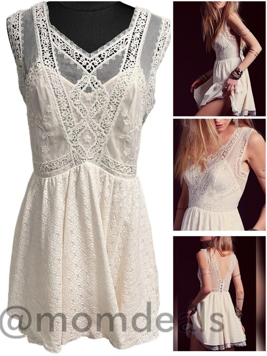 Free People Dresses & Skirts - Free People Victoria Ivory Lace Mesh Sheer Sleeveless Mini Dress Lace Size 4 NWT